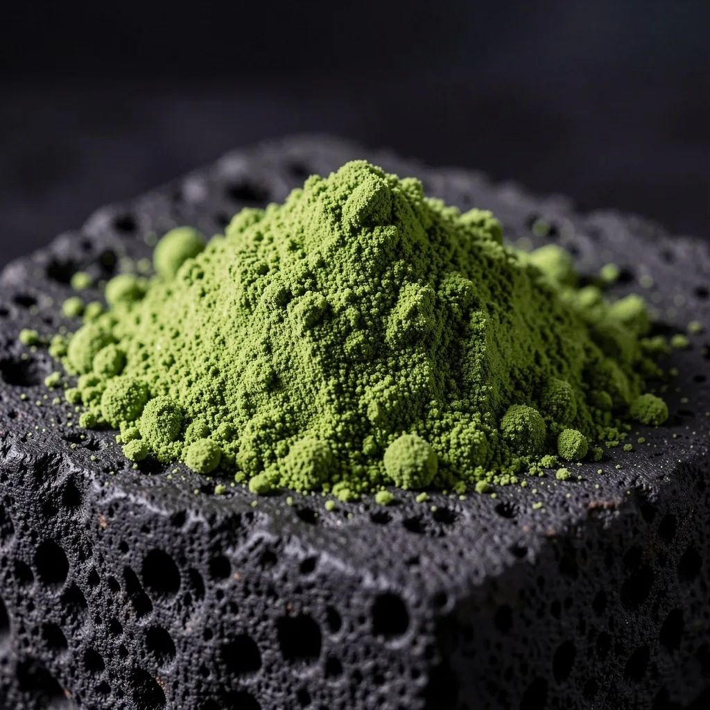 Close-up of green mineral powder representing antioxidants